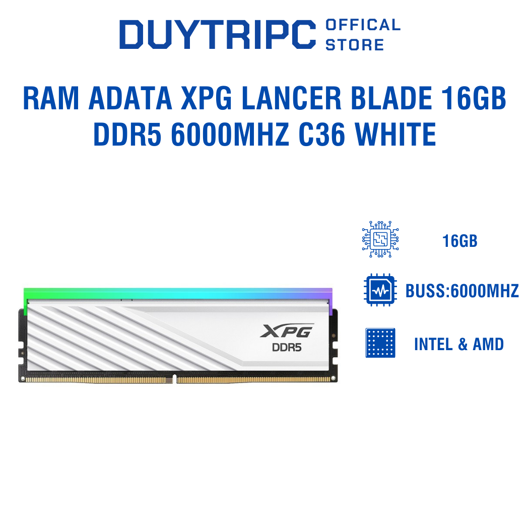 RAM Adata XPG Lancer Blade 16GB DDR5 6000MHz C36 White – Tốc độ cao, tản nhiệt mỏng, hiệu năng vượt trội